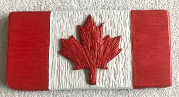 wooden carved Canadian Flag, hand carved on Vancouver Island by West Coast Wood Creations